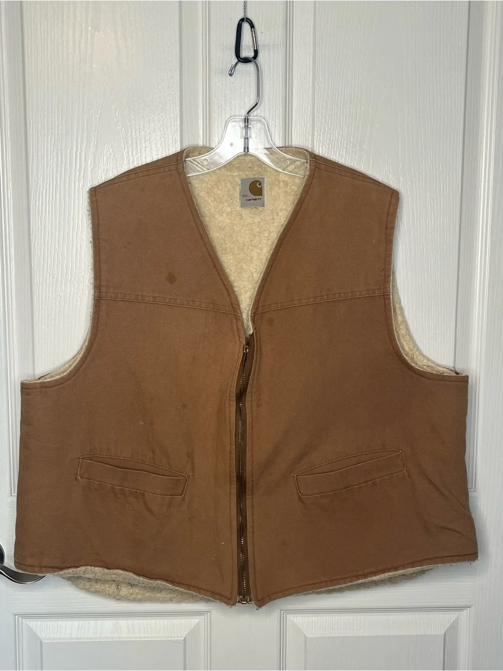 Carhartt Vest Men’s Size XXL Duck Canvas Sherpa  Liner Brown